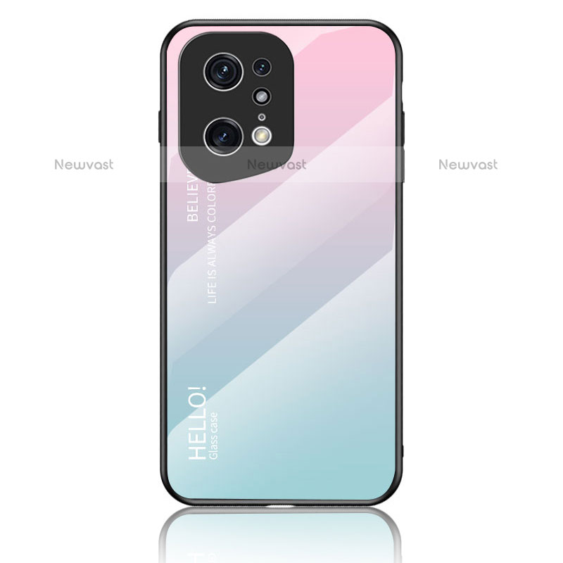 Silicone Frame Mirror Rainbow Gradient Case Cover LS1 for Oppo Find X5 Pro 5G Cyan