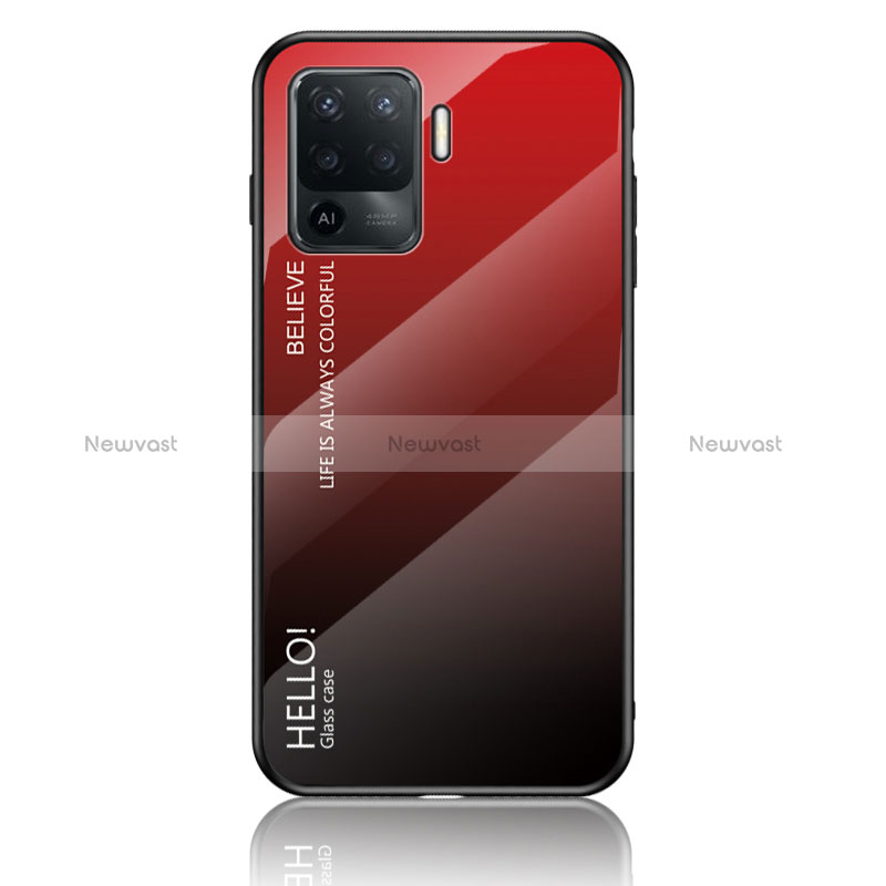 Silicone Frame Mirror Rainbow Gradient Case Cover LS1 for Oppo Reno5 F Red