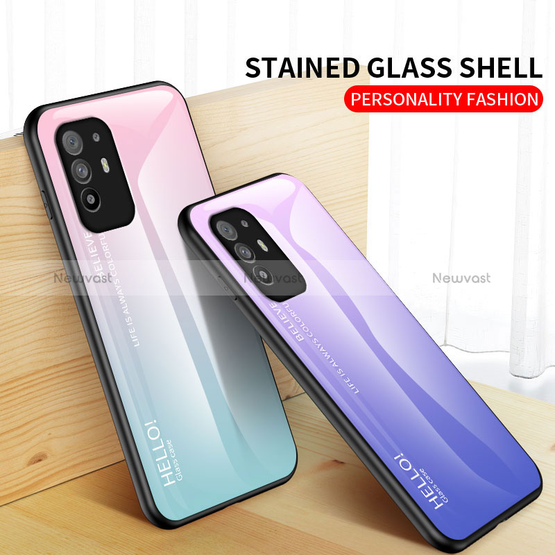 Silicone Frame Mirror Rainbow Gradient Case Cover LS1 for Oppo Reno5 Z 5G