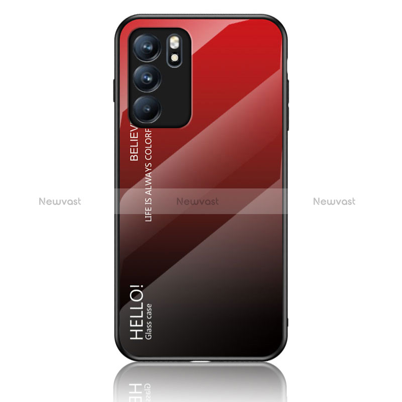 Silicone Frame Mirror Rainbow Gradient Case Cover LS1 for Oppo Reno6 5G Red