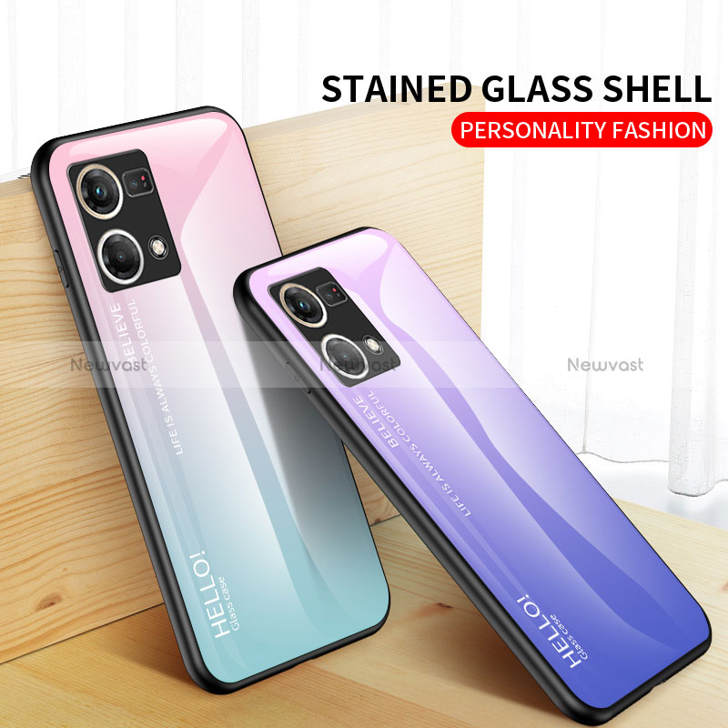 Silicone Frame Mirror Rainbow Gradient Case Cover LS1 for Oppo Reno7 4G