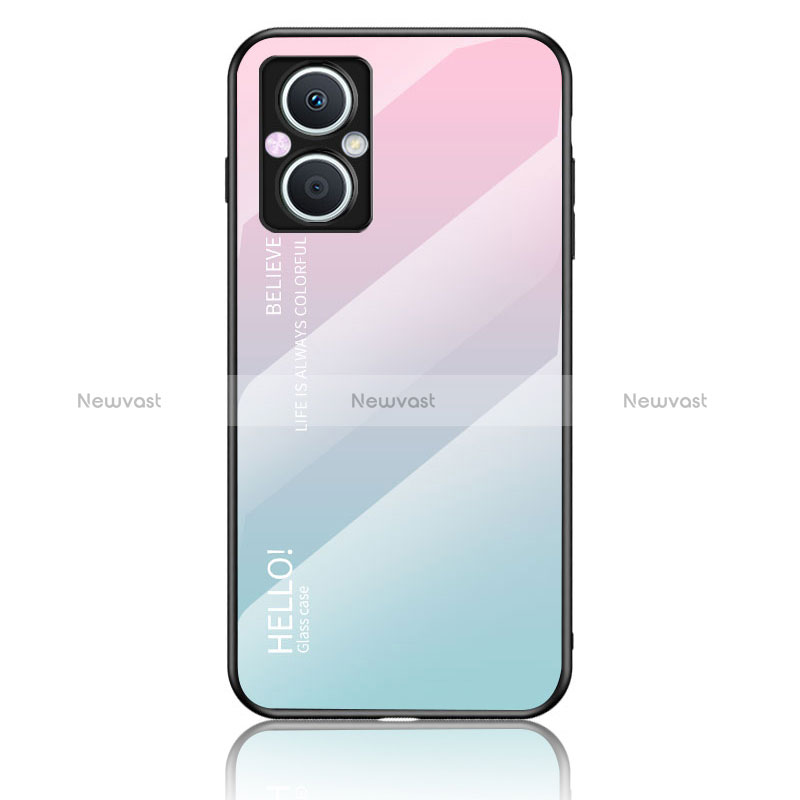 Silicone Frame Mirror Rainbow Gradient Case Cover LS1 for Oppo Reno7 Lite 5G Cyan