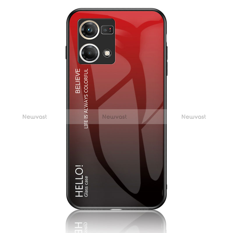 Silicone Frame Mirror Rainbow Gradient Case Cover LS1 for Oppo Reno8 4G Red