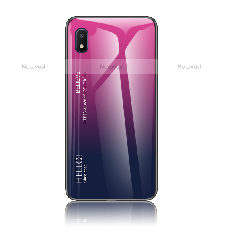 Silicone Frame Mirror Rainbow Gradient Case Cover LS1 for Samsung Galaxy A10e Hot Pink