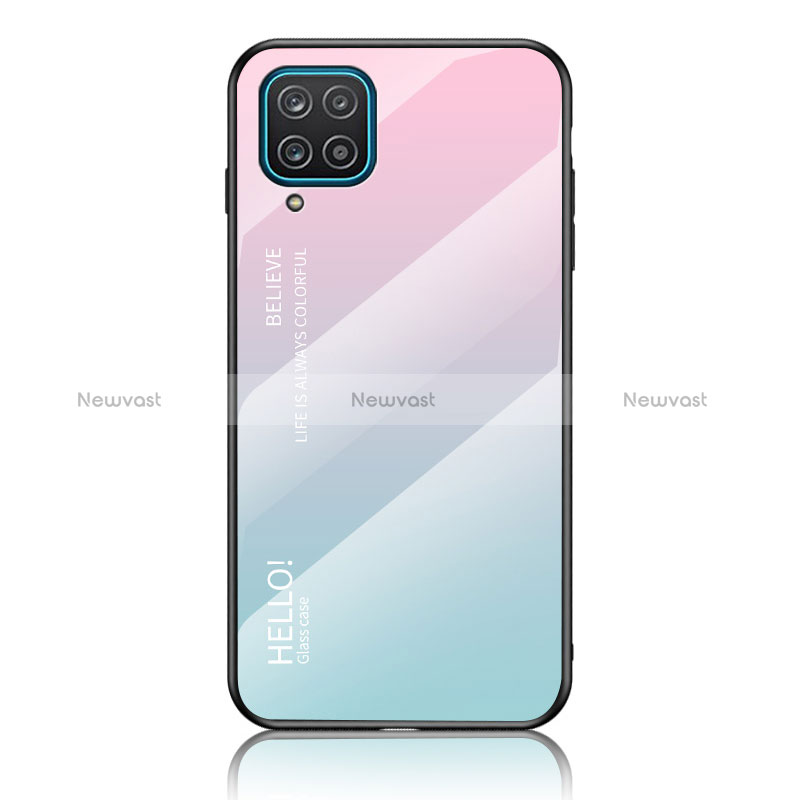 Silicone Frame Mirror Rainbow Gradient Case Cover LS1 for Samsung Galaxy A12 5G Cyan