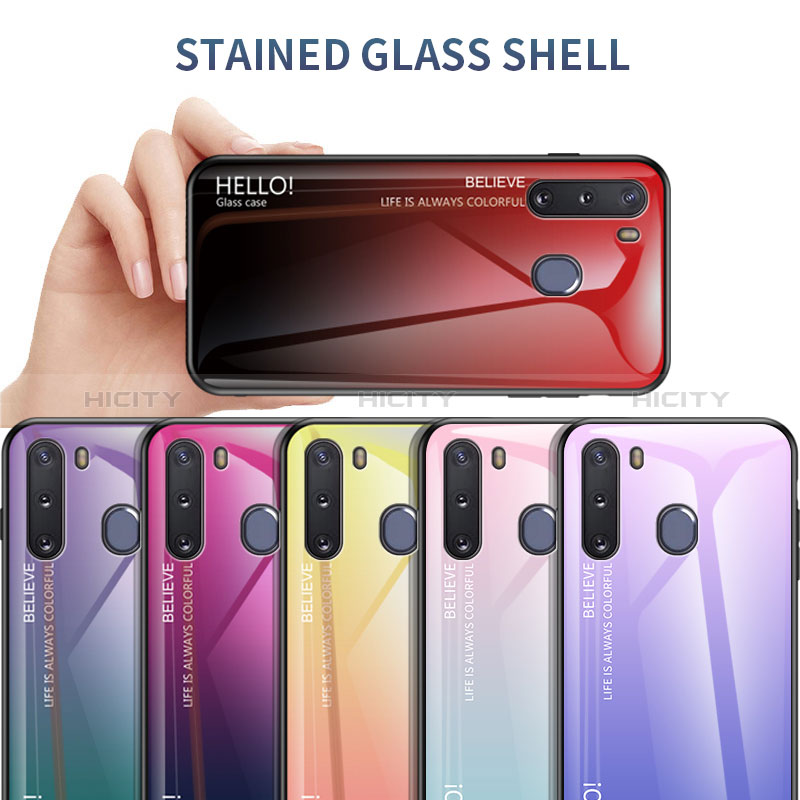 Silicone Frame Mirror Rainbow Gradient Case Cover LS1 for Samsung Galaxy A21 European