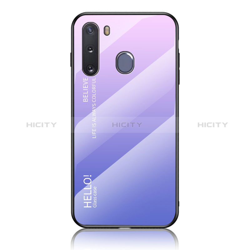 Silicone Frame Mirror Rainbow Gradient Case Cover LS1 for Samsung Galaxy A21 European Clove Purple
