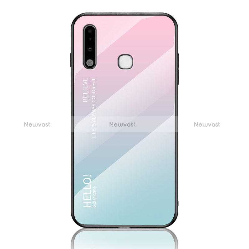 Silicone Frame Mirror Rainbow Gradient Case Cover LS1 for Samsung Galaxy A70E Cyan