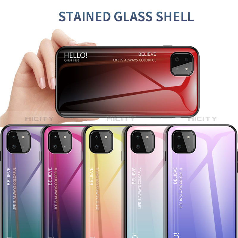 Silicone Frame Mirror Rainbow Gradient Case Cover LS1 for Samsung Galaxy F42 5G