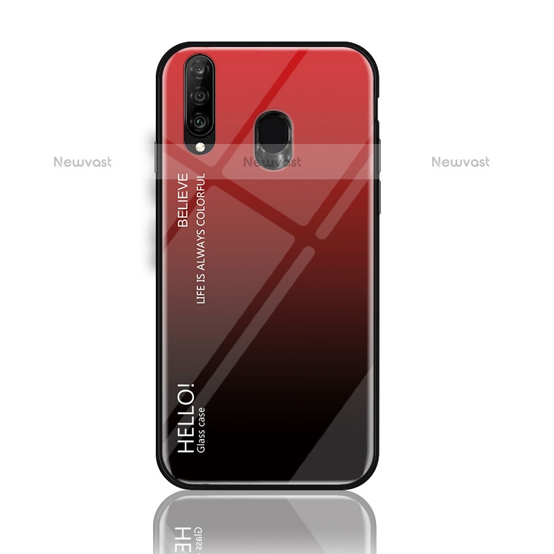 Silicone Frame Mirror Rainbow Gradient Case Cover LS1 for Samsung Galaxy M30 Red