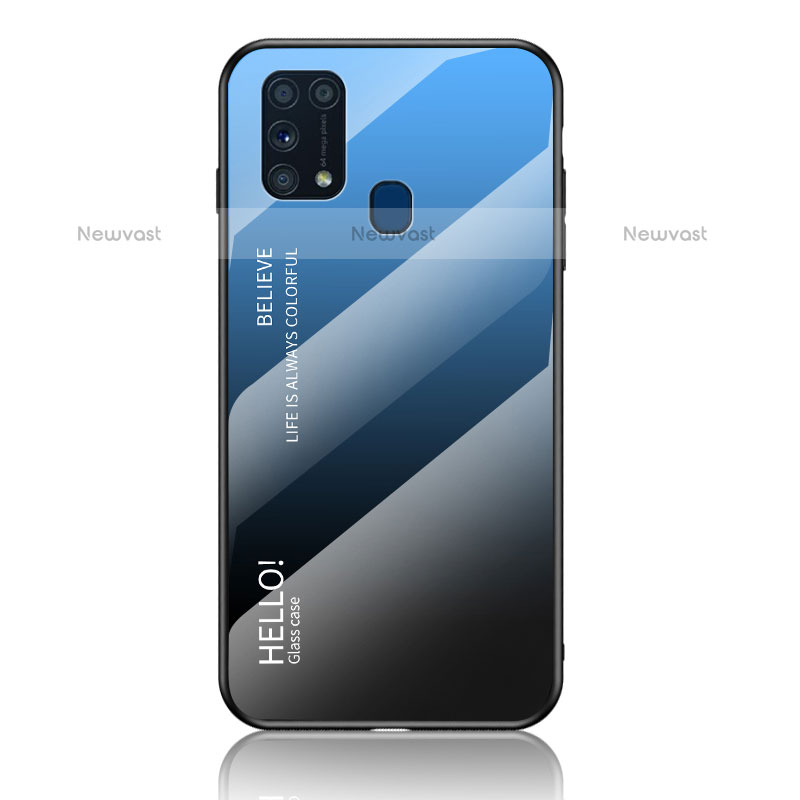 Silicone Frame Mirror Rainbow Gradient Case Cover LS1 for Samsung Galaxy M31 Prime Edition Blue