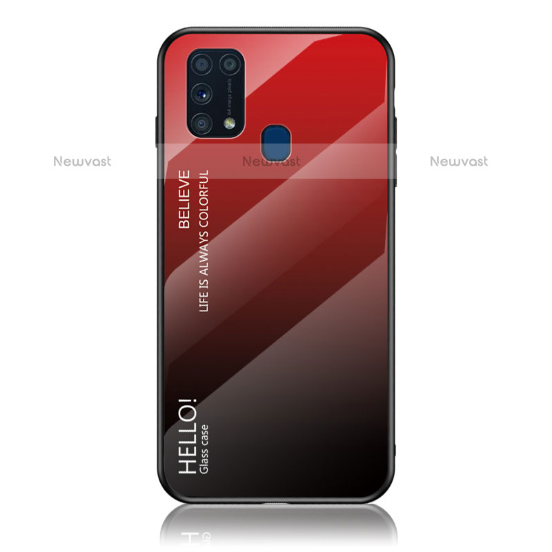 Silicone Frame Mirror Rainbow Gradient Case Cover LS1 for Samsung Galaxy M31 Prime Edition Red