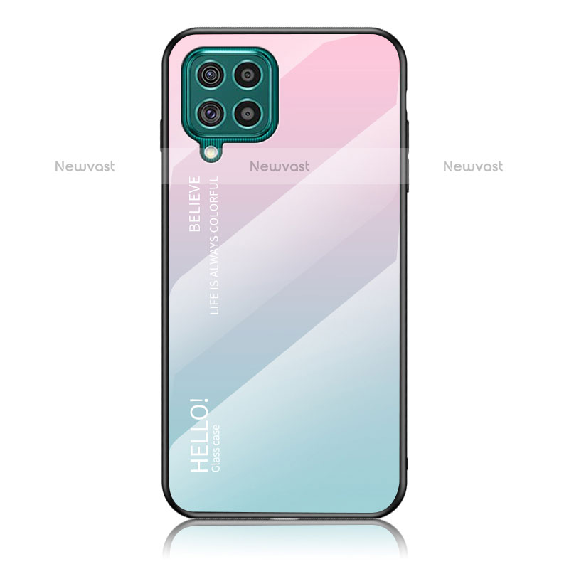 Silicone Frame Mirror Rainbow Gradient Case Cover LS1 for Samsung Galaxy M62 4G Cyan