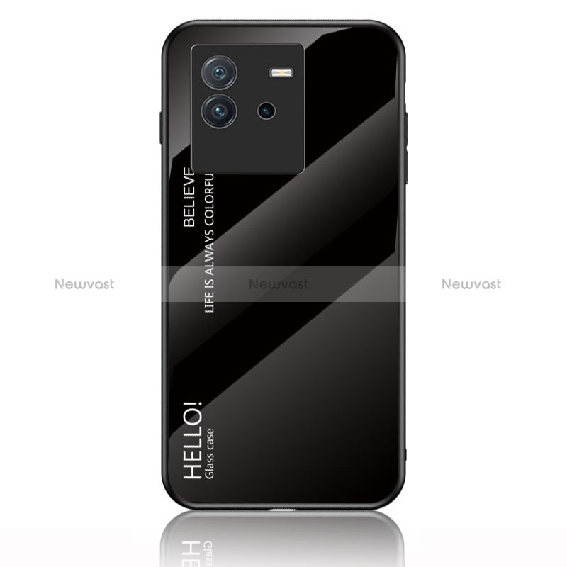 Silicone Frame Mirror Rainbow Gradient Case Cover LS1 for Vivo iQOO Neo6 5G Black