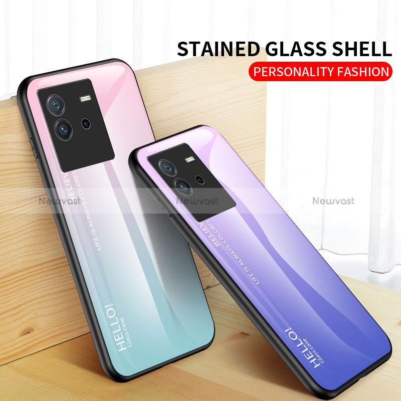 Silicone Frame Mirror Rainbow Gradient Case Cover LS1 for Vivo iQOO Neo6 SE 5G