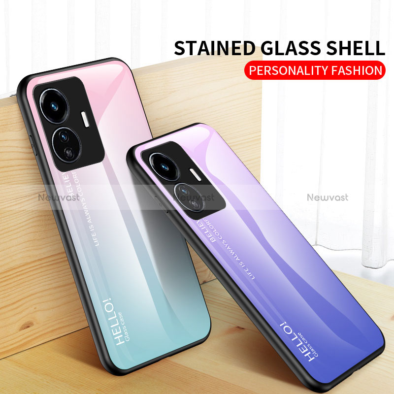 Silicone Frame Mirror Rainbow Gradient Case Cover LS1 for Vivo iQOO Z6 Lite 5G