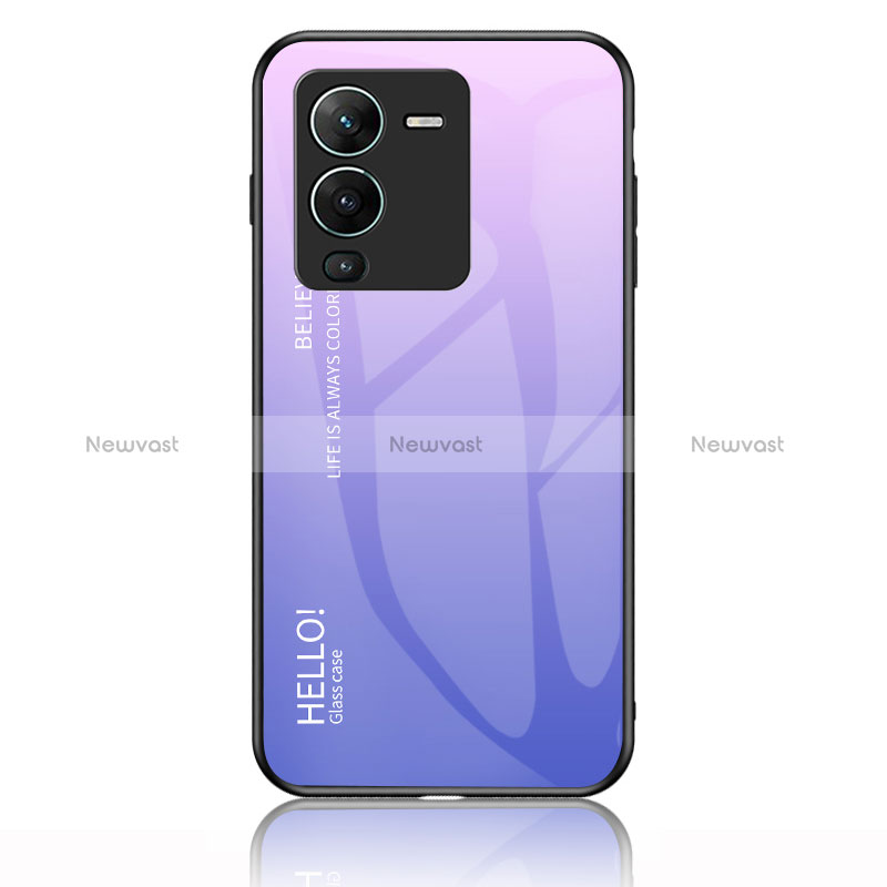 Silicone Frame Mirror Rainbow Gradient Case Cover LS1 for Vivo V25 Pro 5G Clove Purple