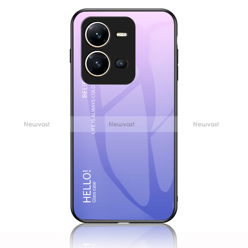 Silicone Frame Mirror Rainbow Gradient Case Cover LS1 for Vivo V25e Clove Purple