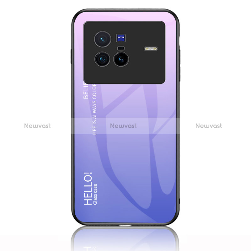 Silicone Frame Mirror Rainbow Gradient Case Cover LS1 for Vivo X80 5G Clove Purple