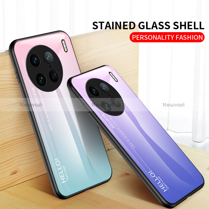 Silicone Frame Mirror Rainbow Gradient Case Cover LS1 for Vivo X90 5G