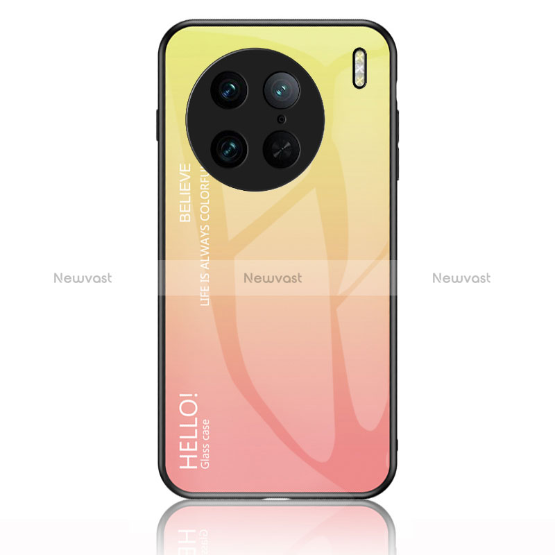 Silicone Frame Mirror Rainbow Gradient Case Cover LS1 for Vivo X90 5G Yellow