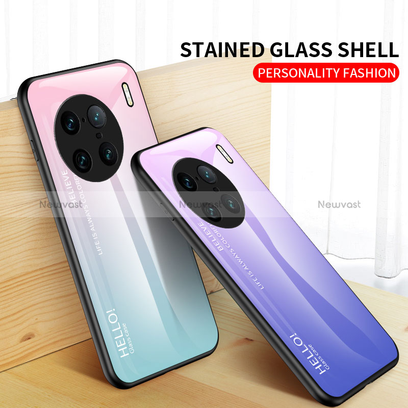 Silicone Frame Mirror Rainbow Gradient Case Cover LS1 for Vivo X90 Pro+ Plus 5G