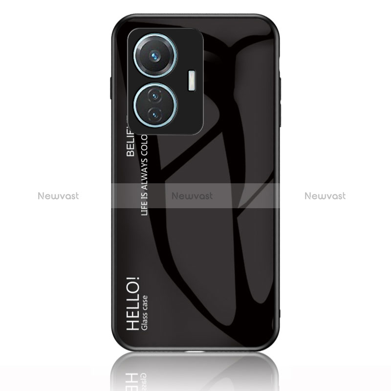 Silicone Frame Mirror Rainbow Gradient Case Cover LS1 for Vivo Y55 4G Black