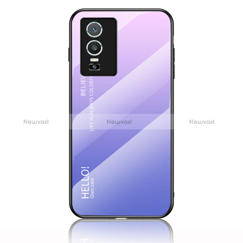 Silicone Frame Mirror Rainbow Gradient Case Cover LS1 for Vivo Y74s 5G Clove Purple