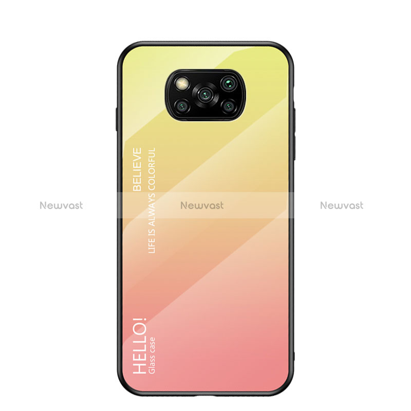 Silicone Frame Mirror Rainbow Gradient Case Cover LS1 for Xiaomi Poco X3 Pro Yellow