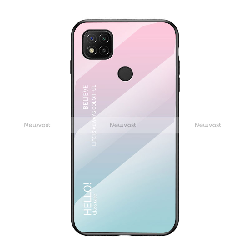 Silicone Frame Mirror Rainbow Gradient Case Cover LS1 for Xiaomi Redmi 9 India Cyan