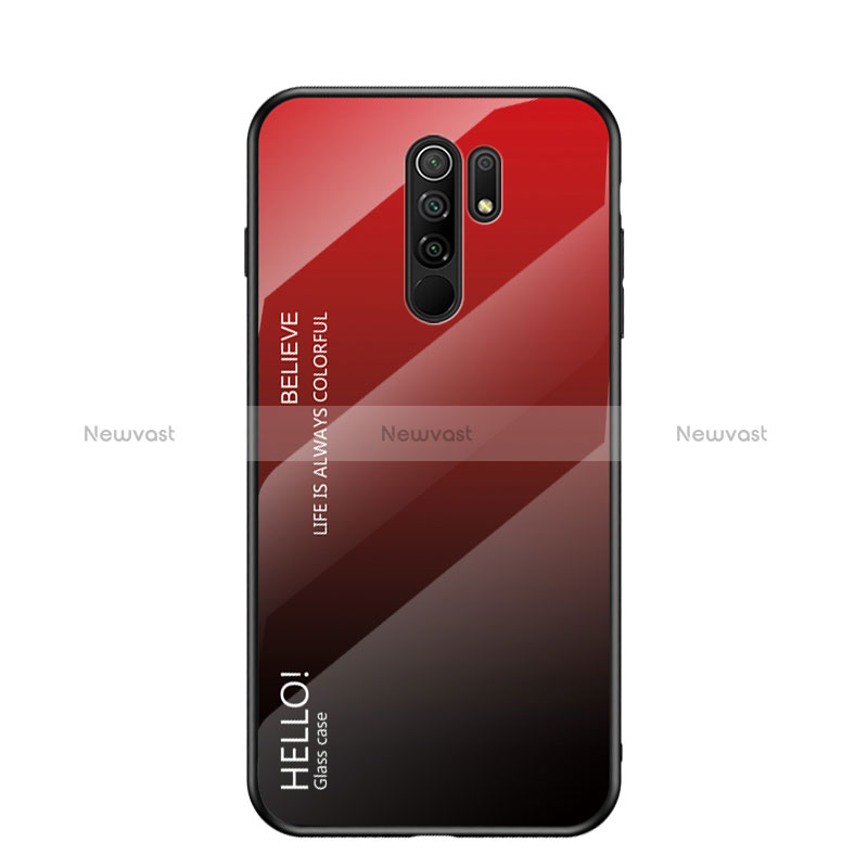 Silicone Frame Mirror Rainbow Gradient Case Cover LS1 for Xiaomi Redmi 9 Prime India Red