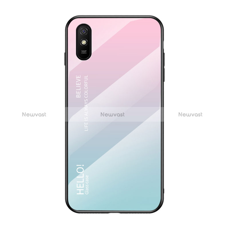 Silicone Frame Mirror Rainbow Gradient Case Cover LS1 for Xiaomi Redmi 9i Cyan