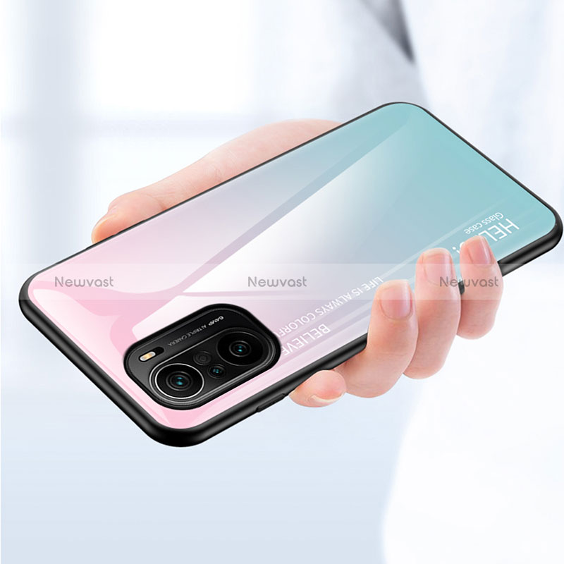 Silicone Frame Mirror Rainbow Gradient Case Cover LS1 for Xiaomi Redmi K40 Pro+ Plus 5G