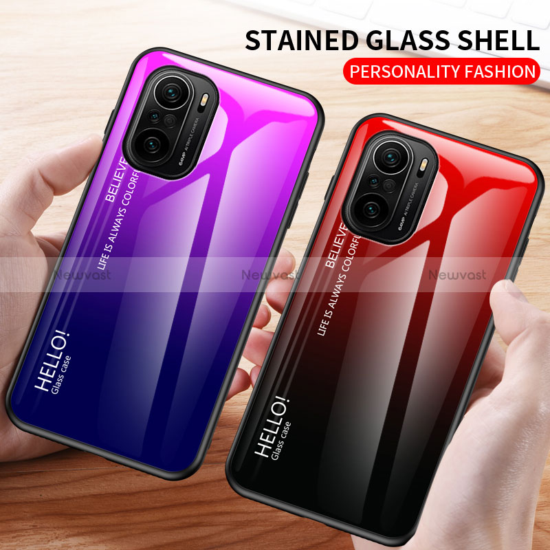 Silicone Frame Mirror Rainbow Gradient Case Cover LS1 for Xiaomi Redmi K40 Pro+ Plus 5G