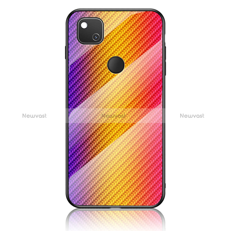 Silicone Frame Mirror Rainbow Gradient Case Cover LS2 for Google Pixel 4a Orange