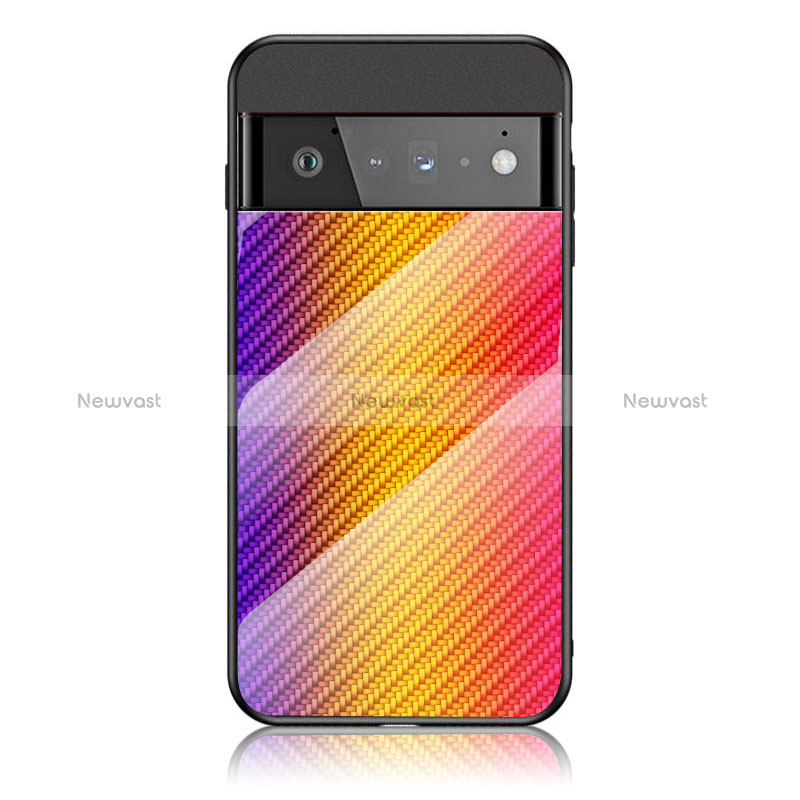 Silicone Frame Mirror Rainbow Gradient Case Cover LS2 for Google Pixel 6 Pro 5G Orange