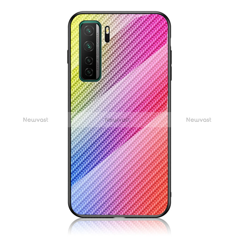 Silicone Frame Mirror Rainbow Gradient Case Cover LS2 for Huawei Nova 7 SE 5G