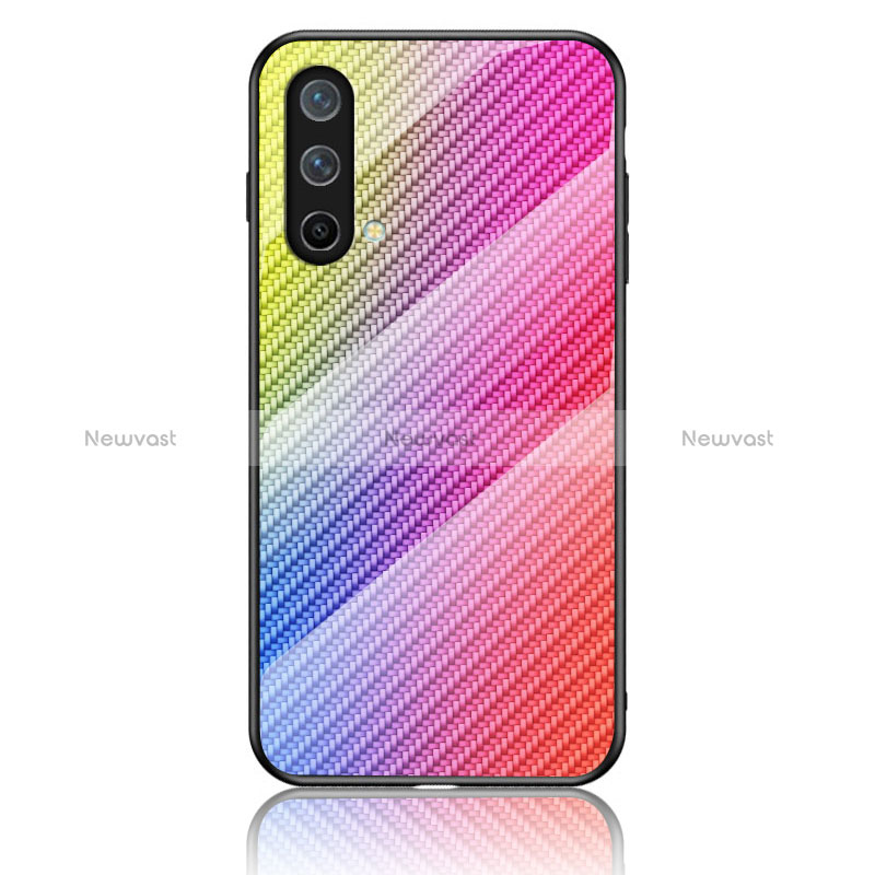 Silicone Frame Mirror Rainbow Gradient Case Cover LS2 for OnePlus Nord CE 5G