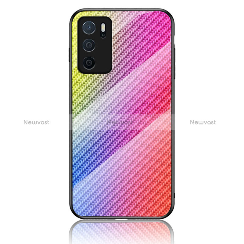 Silicone Frame Mirror Rainbow Gradient Case Cover LS2 for Oppo A16s