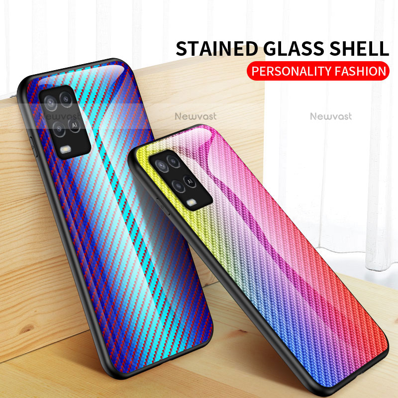 Silicone Frame Mirror Rainbow Gradient Case Cover LS2 for Oppo A54 4G