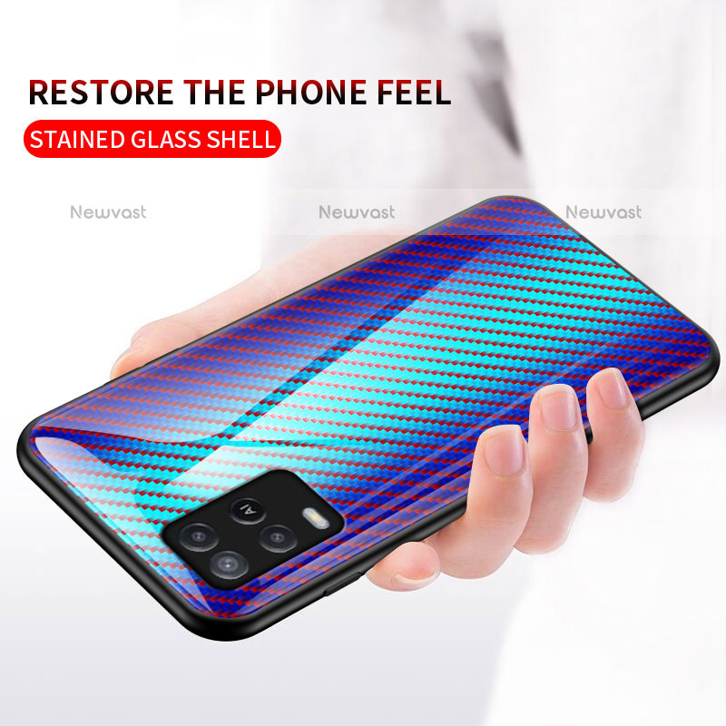 Silicone Frame Mirror Rainbow Gradient Case Cover LS2 for Oppo A54 4G