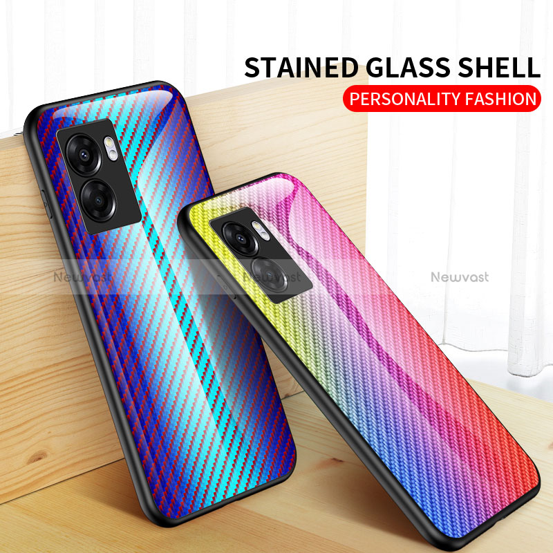 Silicone Frame Mirror Rainbow Gradient Case Cover LS2 for Oppo A57 5G