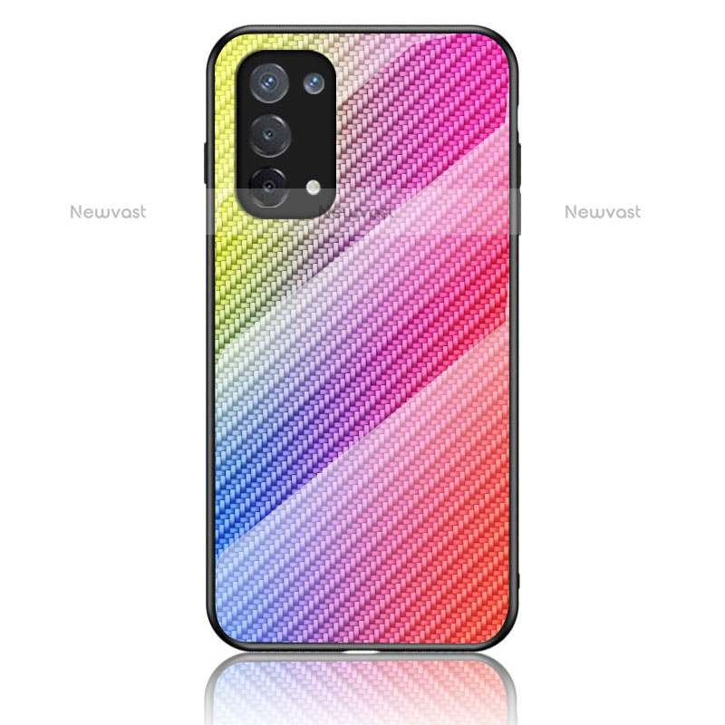 Silicone Frame Mirror Rainbow Gradient Case Cover LS2 for Oppo A74 4G