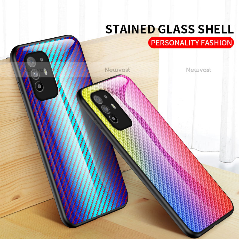 Silicone Frame Mirror Rainbow Gradient Case Cover LS2 for Oppo F19 Pro+ Plus 5G