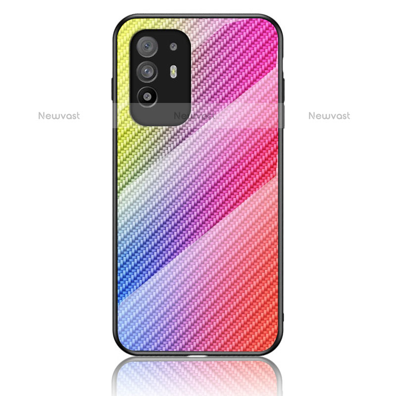 Silicone Frame Mirror Rainbow Gradient Case Cover LS2 for Oppo F19 Pro+ Plus 5G Pink