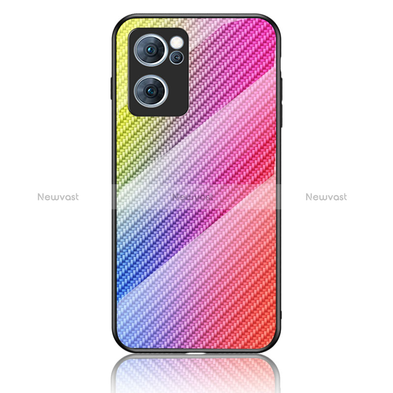 Silicone Frame Mirror Rainbow Gradient Case Cover LS2 for Oppo Find X5 Lite 5G