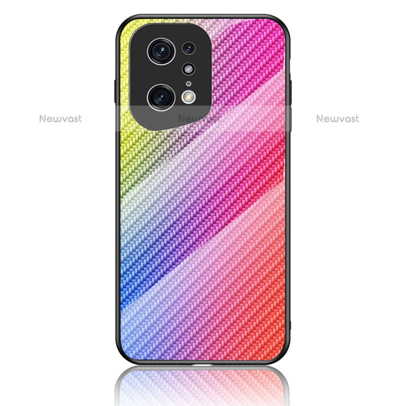 Silicone Frame Mirror Rainbow Gradient Case Cover LS2 for Oppo Find X5 Pro 5G Pink