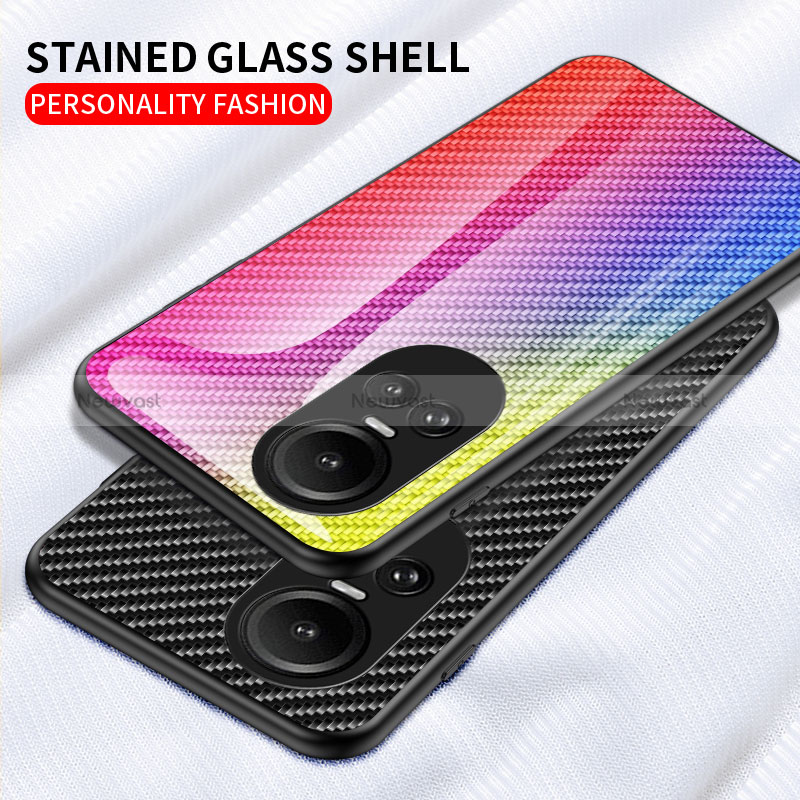 Silicone Frame Mirror Rainbow Gradient Case Cover LS2 for Oppo Reno10 Pro 5G