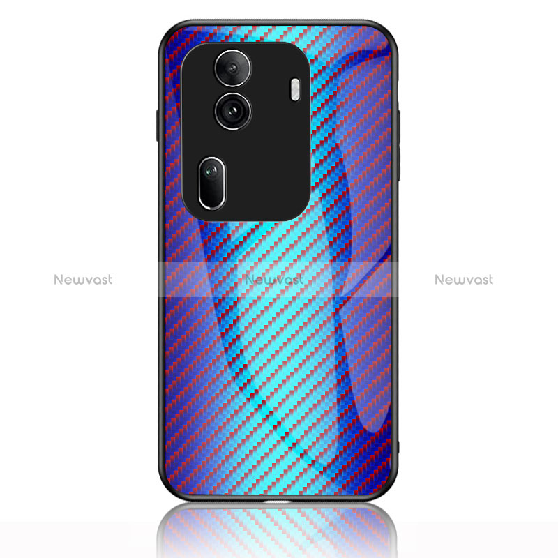 Silicone Frame Mirror Rainbow Gradient Case Cover LS2 for Oppo Reno11 Pro 5G Blue