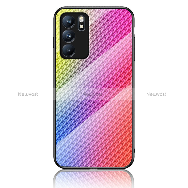 Silicone Frame Mirror Rainbow Gradient Case Cover LS2 for Oppo Reno6 5G